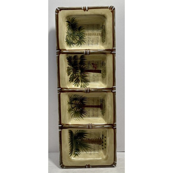 Tabletops Unlimited 4 Section Bora Bora Serving Dish/Tray Palm Tree Pattern EUC - Picture 3 of 8